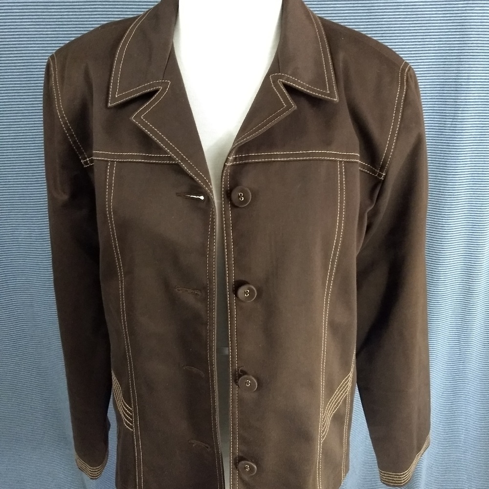 ALFRED DUNNER Blazer 10P Brown Heavy Stitch Trim